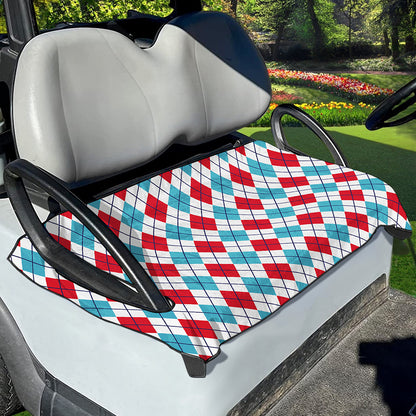 White Red And Blue Argyle Pattern Print Golf Cart Seat Cover