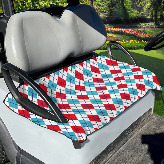 White Red And Blue Argyle Pattern Print Golf Cart Seat Cover