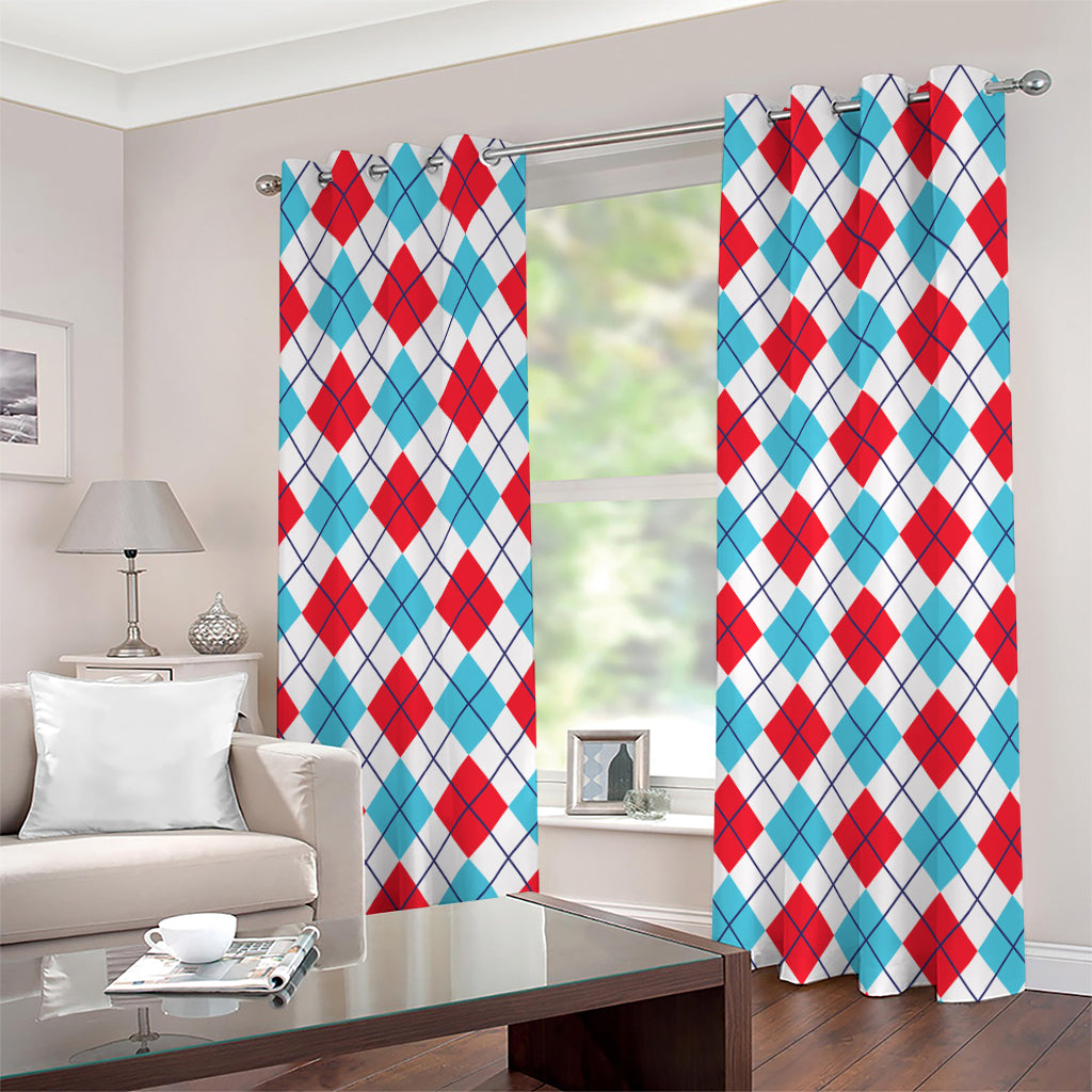 White Red And Blue Argyle Pattern Print Grommet Curtains