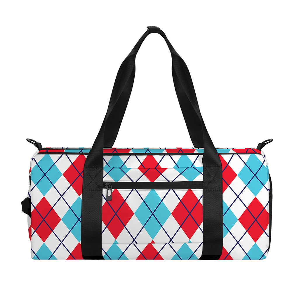 White Red And Blue Argyle Pattern Print Gym Bag