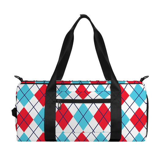 White Red And Blue Argyle Pattern Print Gym Bag