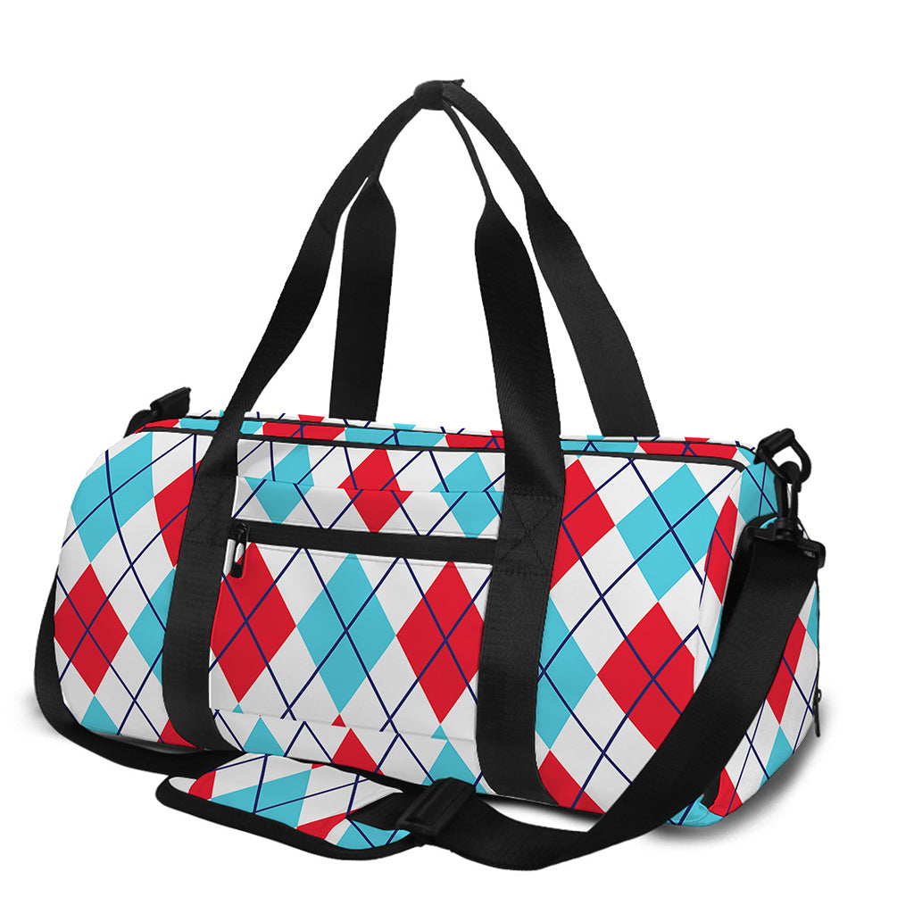 White Red And Blue Argyle Pattern Print Gym Bag