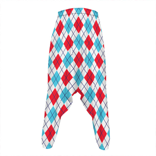 White Red And Blue Argyle Pattern Print Hammer Pants
