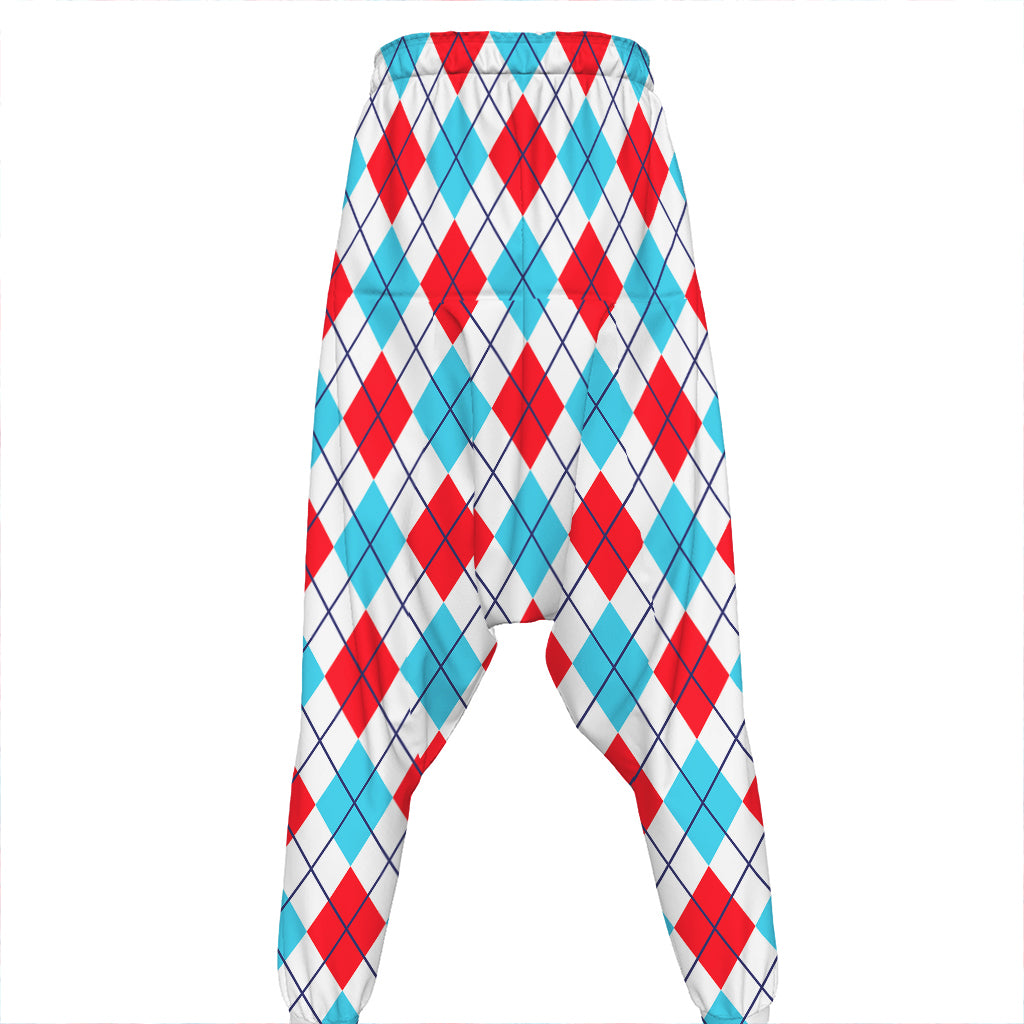White Red And Blue Argyle Pattern Print Hammer Pants