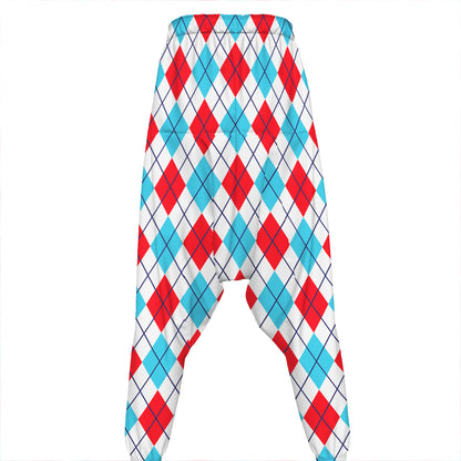 White Red And Blue Argyle Pattern Print Hammer Pants
