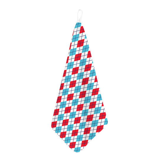 White Red And Blue Argyle Pattern Print Hand Towel