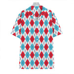 White Red And Blue Argyle Pattern Print Hawaiian Shirt