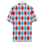 White Red And Blue Argyle Pattern Print Hawaiian Shirt