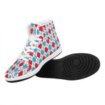 White Red And Blue Argyle Pattern Print High Top Leather Sneakers
