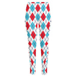 White Red And Blue Argyle Pattern Print High-Waisted Pocket Leggings