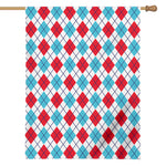 White Red And Blue Argyle Pattern Print House Flag