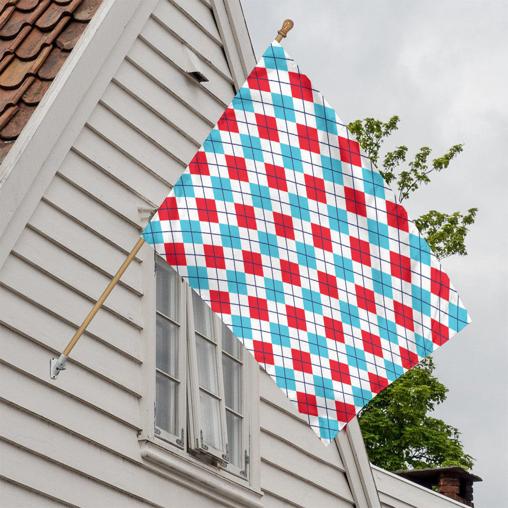White Red And Blue Argyle Pattern Print House Flag