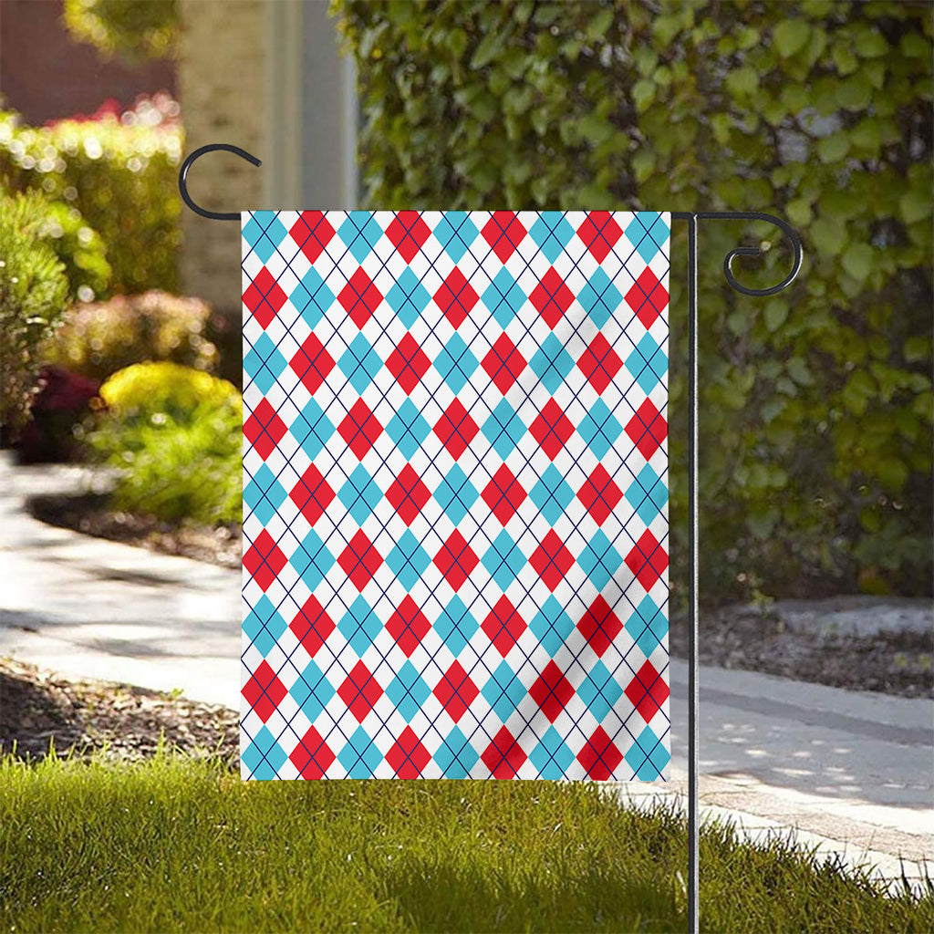 White Red And Blue Argyle Pattern Print House Flag