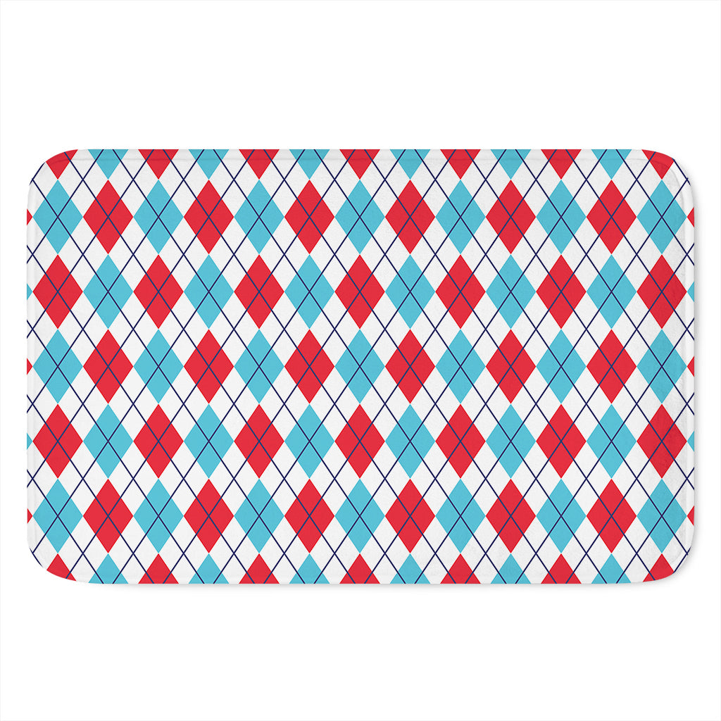 White Red And Blue Argyle Pattern Print Indoor Door Mat