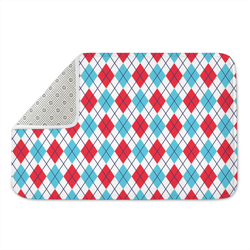 White Red And Blue Argyle Pattern Print Indoor Door Mat