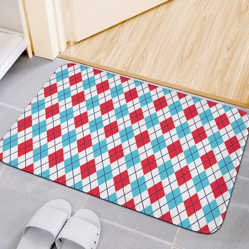 White Red And Blue Argyle Pattern Print Indoor Door Mat