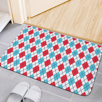 White Red And Blue Argyle Pattern Print Indoor Door Mat