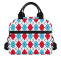 White Red And Blue Argyle Pattern Print Insulated Lunch Bag