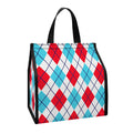 White Red And Blue Argyle Pattern Print Insulated Lunch Tote