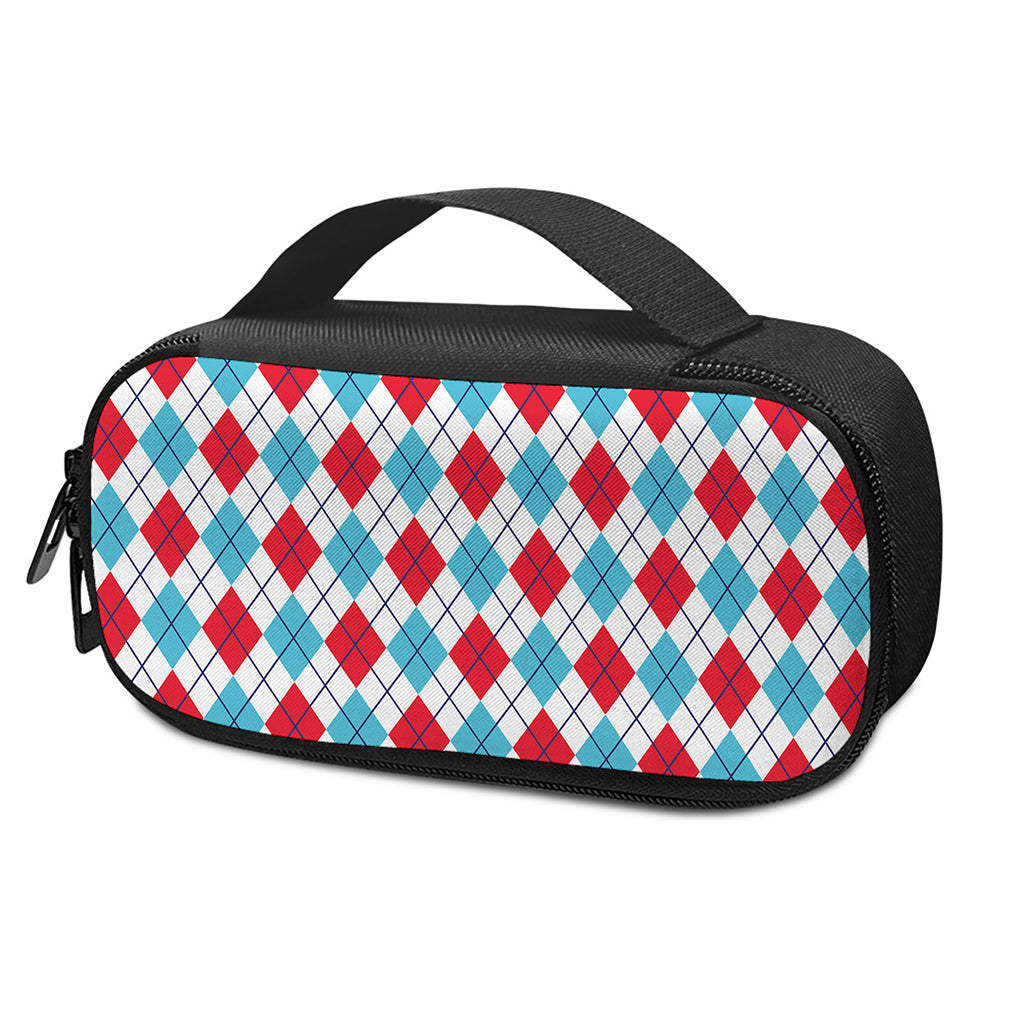 White Red And Blue Argyle Pattern Print Insulin Cooler Travel Case