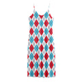 White Red And Blue Argyle Pattern Print Jersey Midi Cami Dress