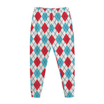 White Red And Blue Argyle Pattern Print Jogger Pants