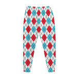 White Red And Blue Argyle Pattern Print Jogger Pants