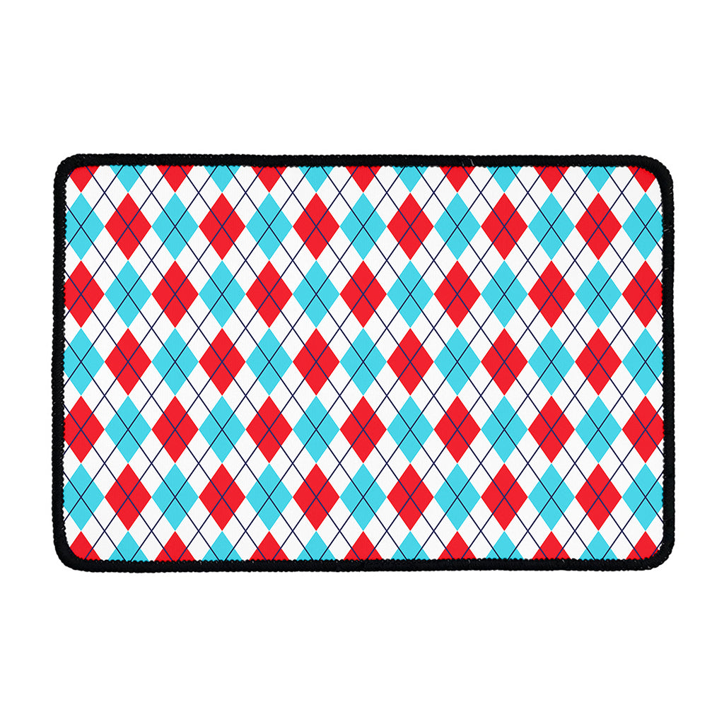 White Red And Blue Argyle Pattern Print Kitchen Mat