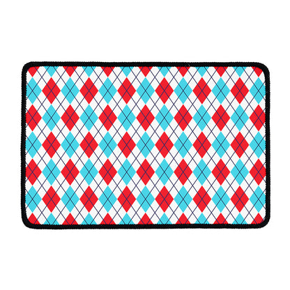 White Red And Blue Argyle Pattern Print Kitchen Mat