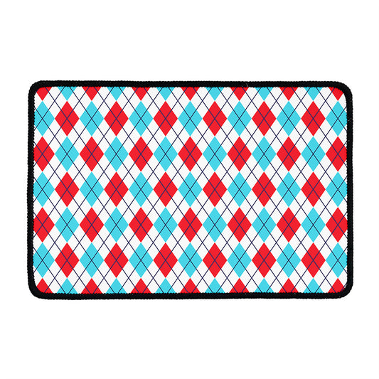 White Red And Blue Argyle Pattern Print Kitchen Mat