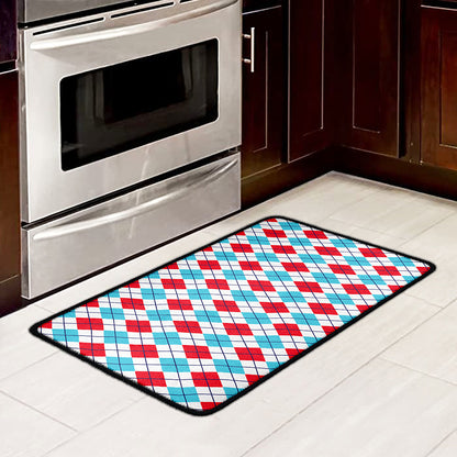 White Red And Blue Argyle Pattern Print Kitchen Mat