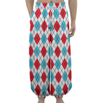 White Red And Blue Argyle Pattern Print Lantern Pants
