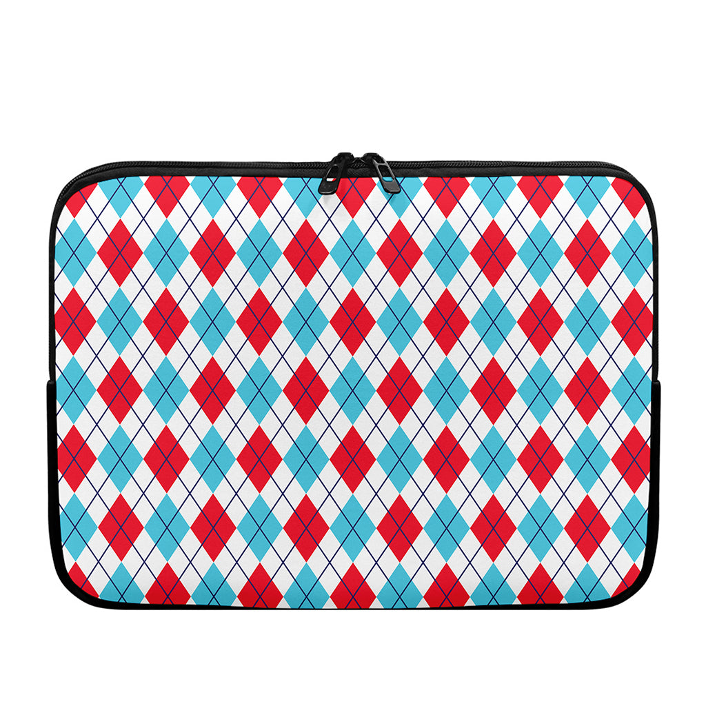 White Red And Blue Argyle Pattern Print Laptop Sleeve