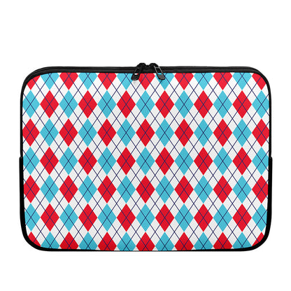 White Red And Blue Argyle Pattern Print Laptop Sleeve