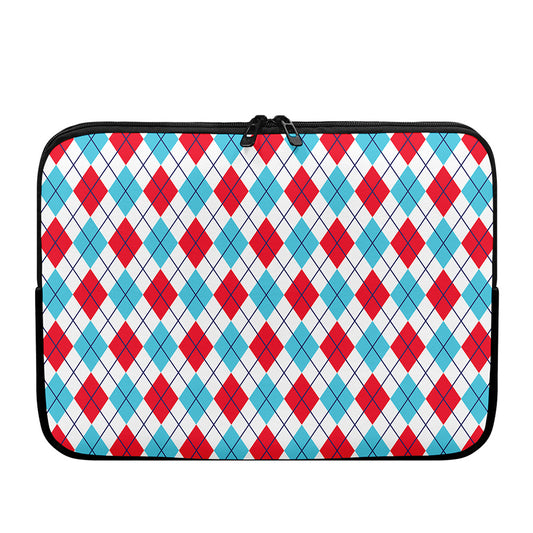 White Red And Blue Argyle Pattern Print Laptop Sleeve