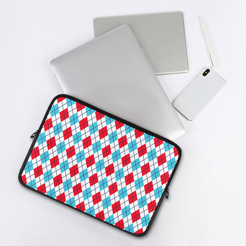 White Red And Blue Argyle Pattern Print Laptop Sleeve