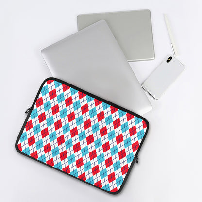 White Red And Blue Argyle Pattern Print Laptop Sleeve