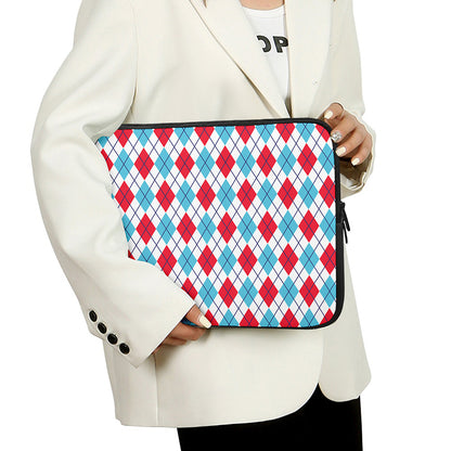 White Red And Blue Argyle Pattern Print Laptop Sleeve