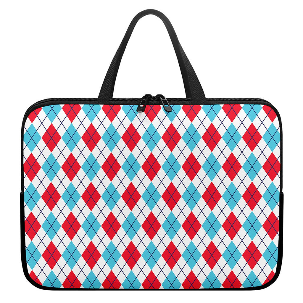 White Red And Blue Argyle Pattern Print Laptop Sleeve With Handle