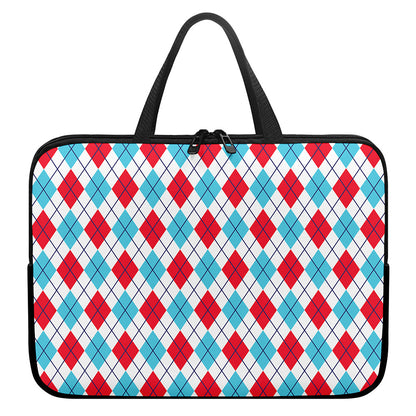 White Red And Blue Argyle Pattern Print Laptop Sleeve With Handle