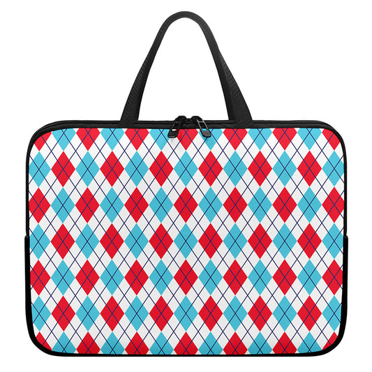 White Red And Blue Argyle Pattern Print Laptop Sleeve With Handle
