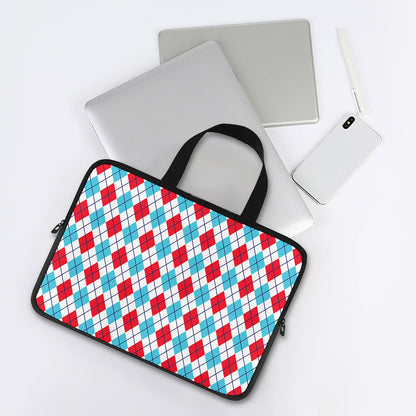White Red And Blue Argyle Pattern Print Laptop Sleeve With Handle