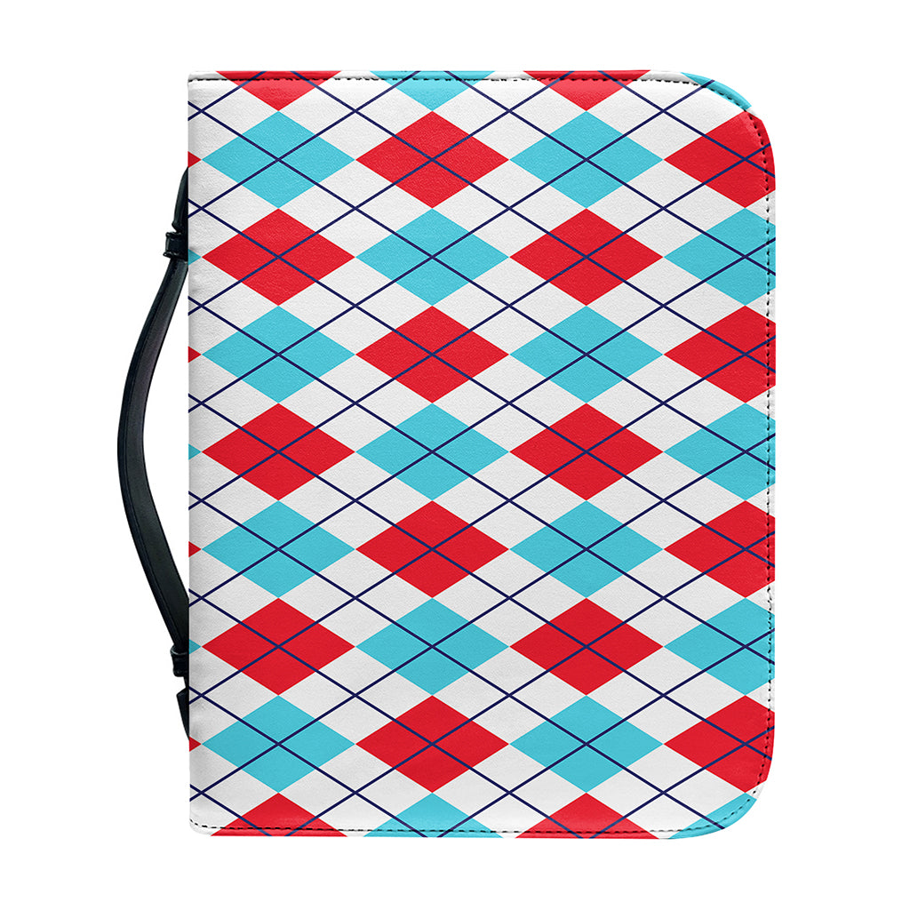 White Red And Blue Argyle Pattern Print Leather Bible Cover