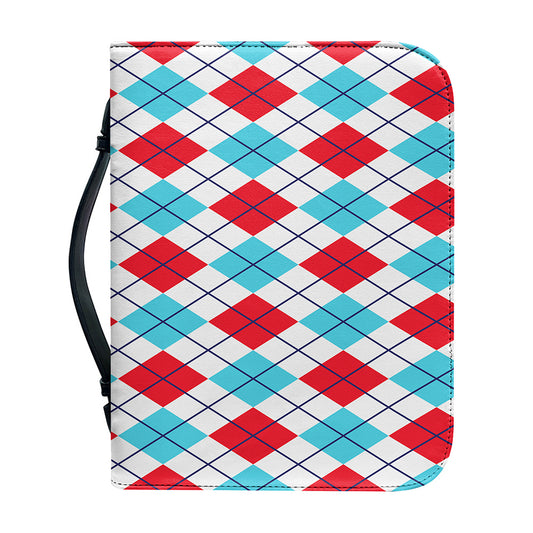 White Red And Blue Argyle Pattern Print Leather Bible Cover