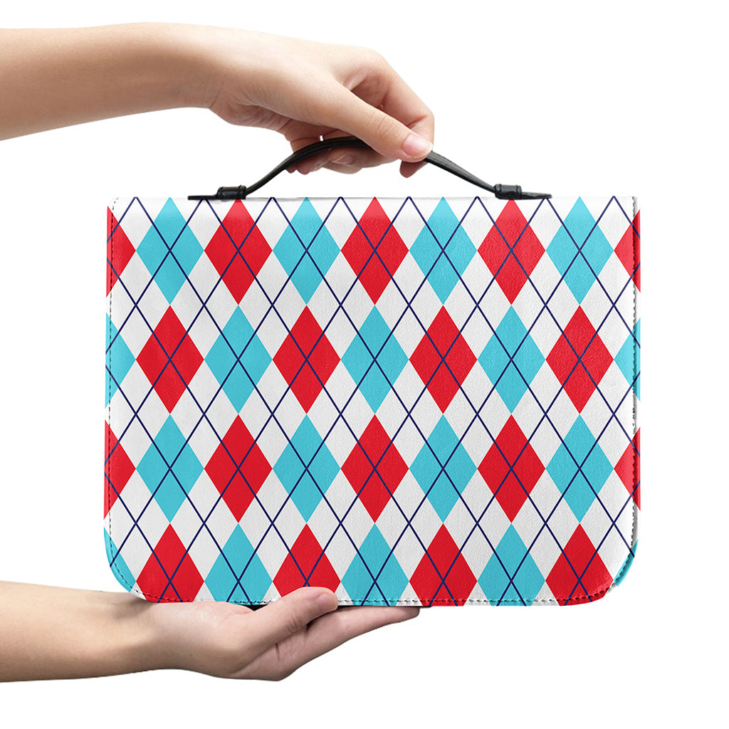 White Red And Blue Argyle Pattern Print Leather Bible Cover