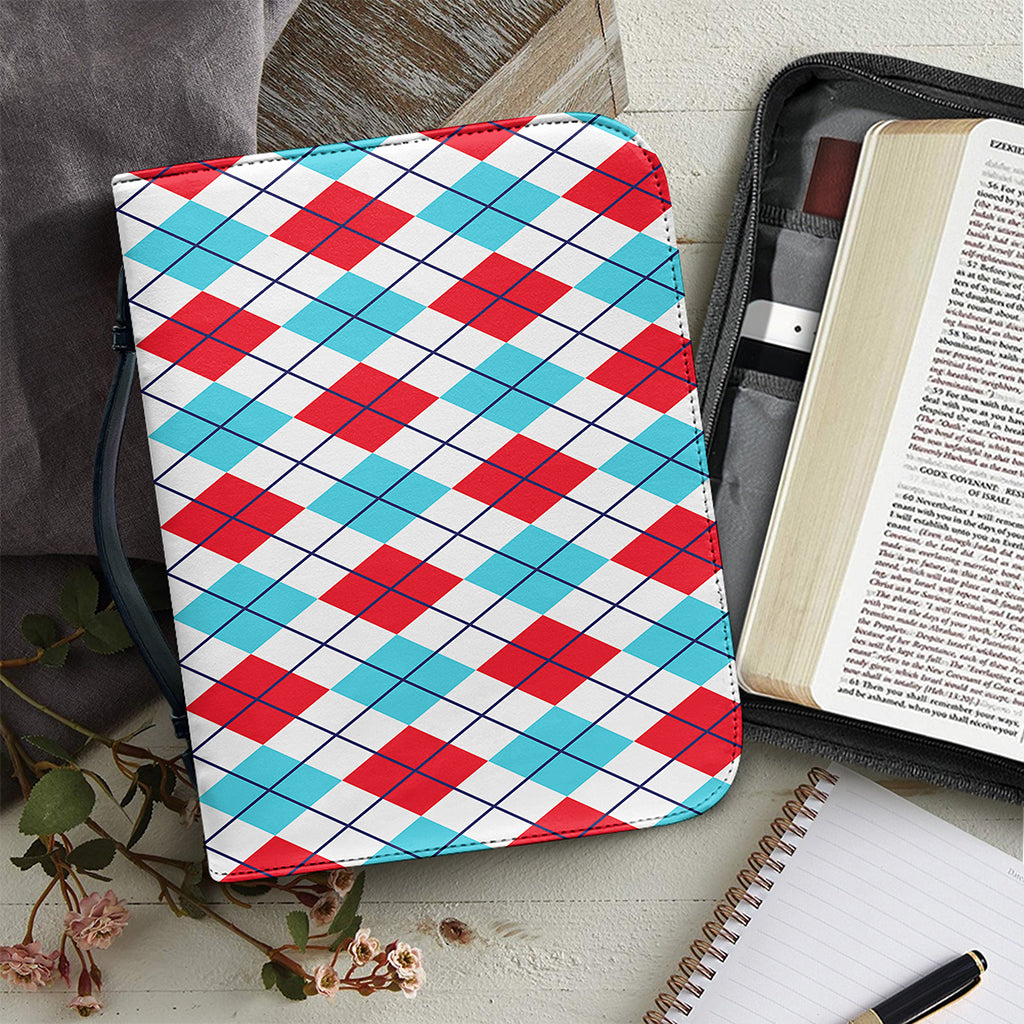 White Red And Blue Argyle Pattern Print Leather Bible Cover