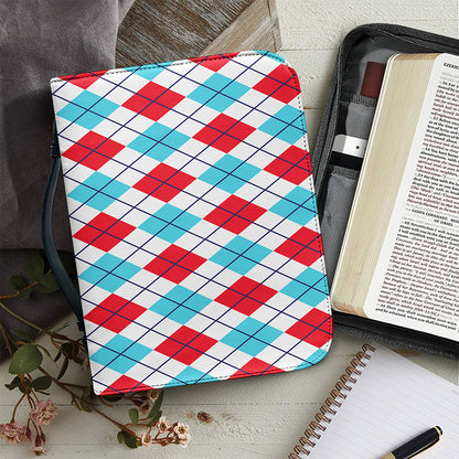 White Red And Blue Argyle Pattern Print Leather Bible Cover