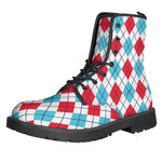 White Red And Blue Argyle Pattern Print Backpack