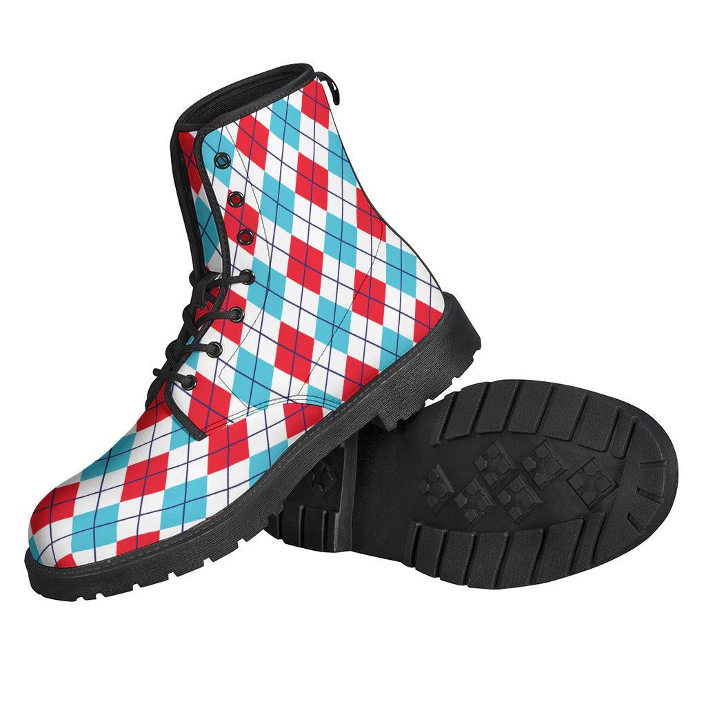 White Red And Blue Argyle Pattern Print Backpack