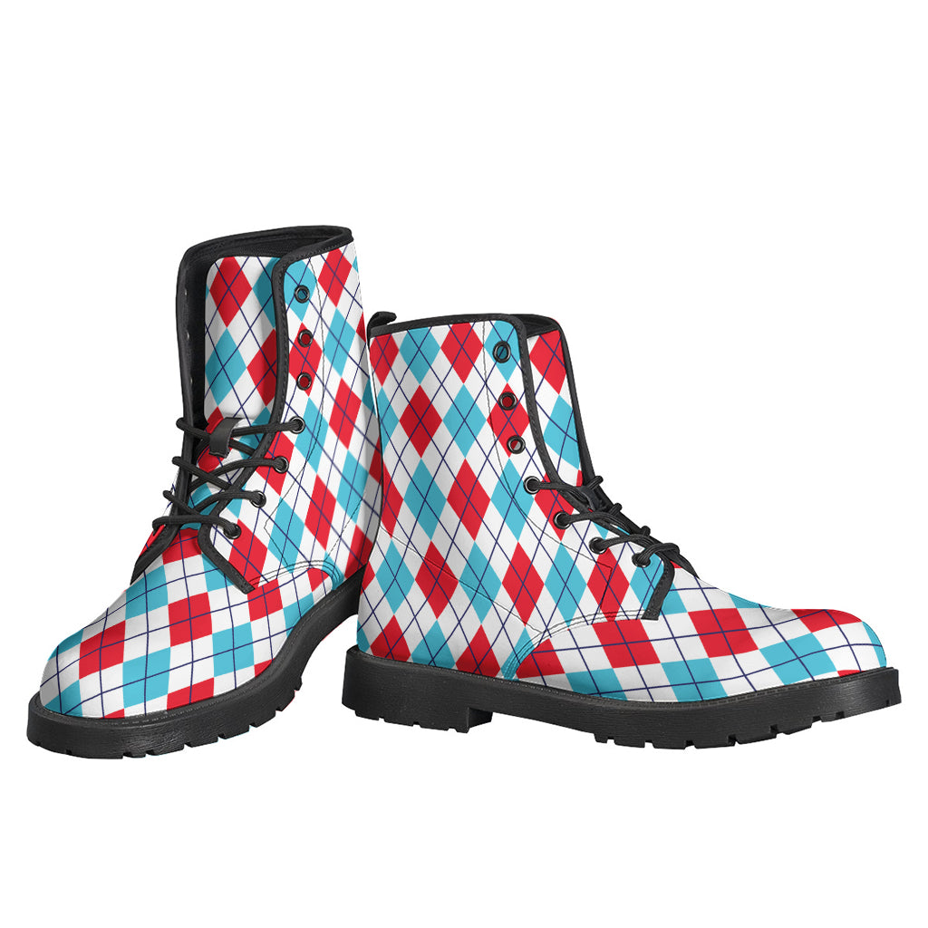 White Red And Blue Argyle Pattern Print Backpack